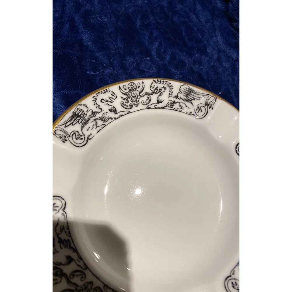 Wedgwood China, Florentine Black W/ Gold Trim 3 Holder Round Ash Tray,